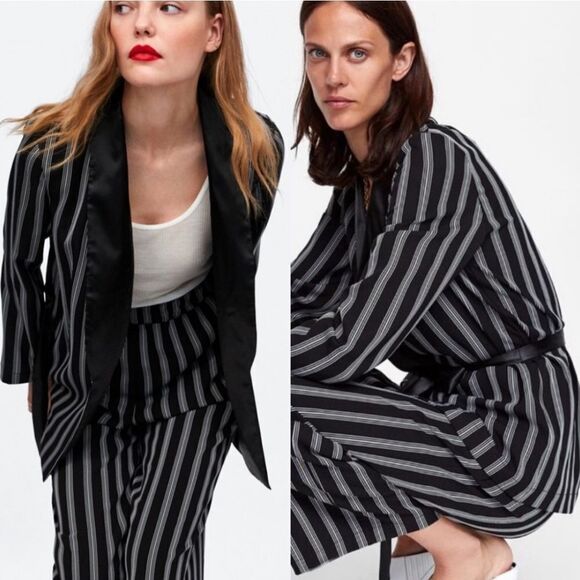Zara Basic Black & White Striped Kimono Jacket (XS) - Picture 5 of 10